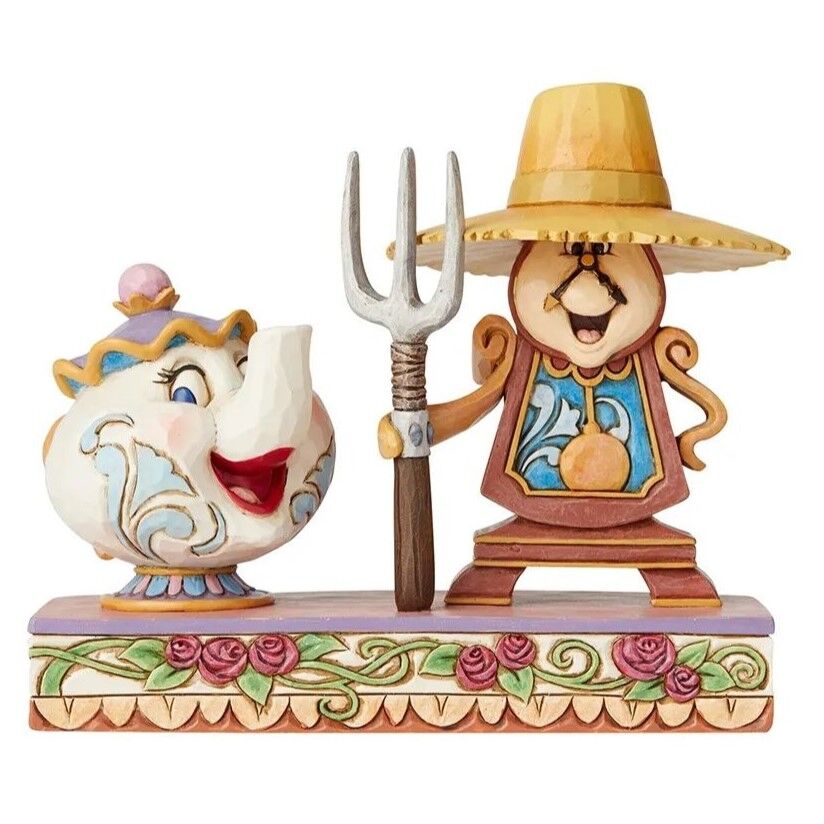 Jim Shore Disney Traditions - Beauty & the Beast Mrs Potts & Cogsworth - Workin Round the Clock