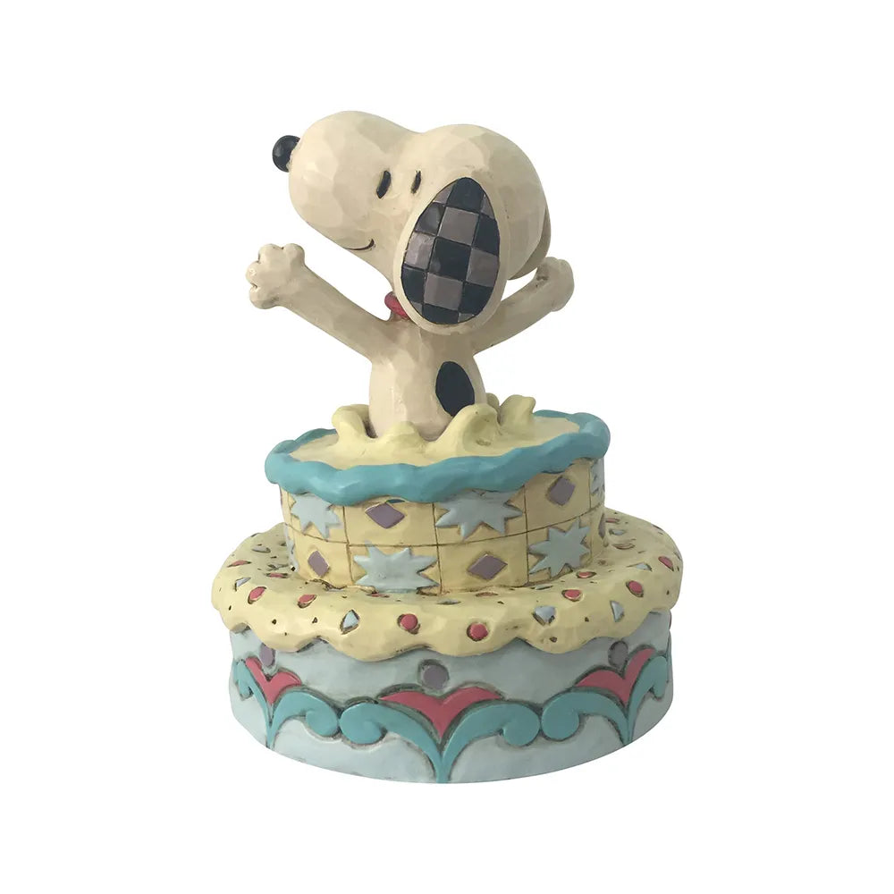 Peanuts by Jim Shore - Snoopy Jumping Out Birthday Cake - Surprise!