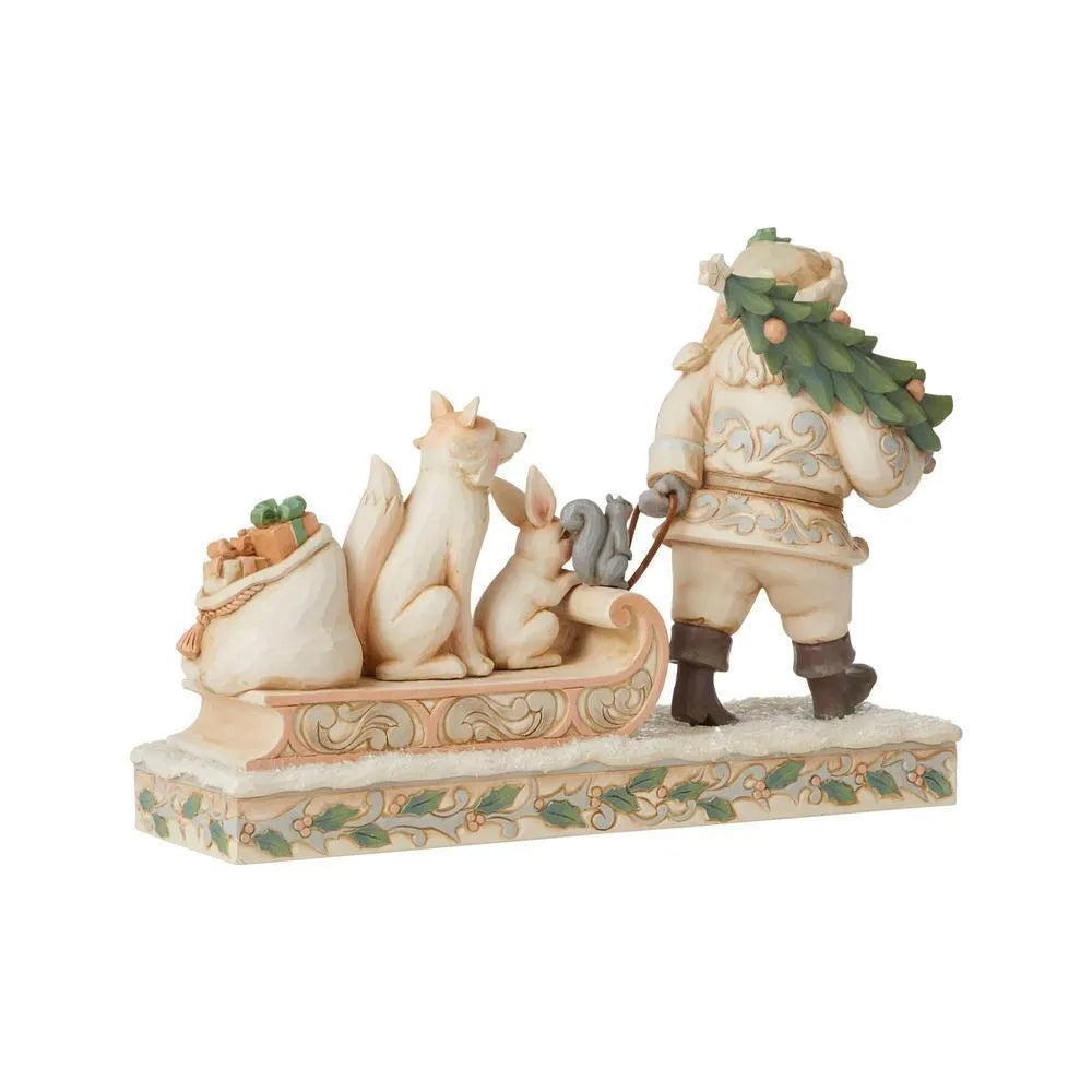 Jim Shore Heartwood Creek White Woodland - Santa Pulling Animals on Sled