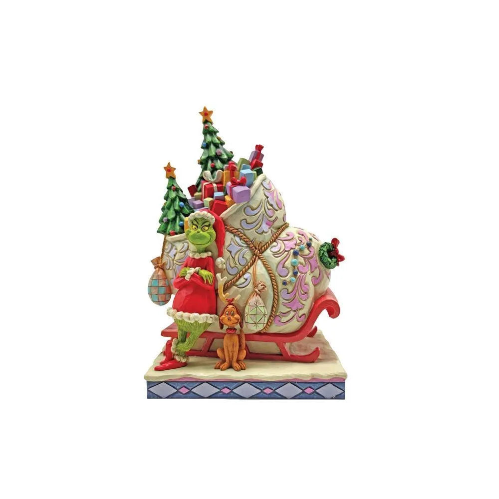 Dr Seuss The Grinch by Jim Shore - Grinch & Max Standing by Sleigh