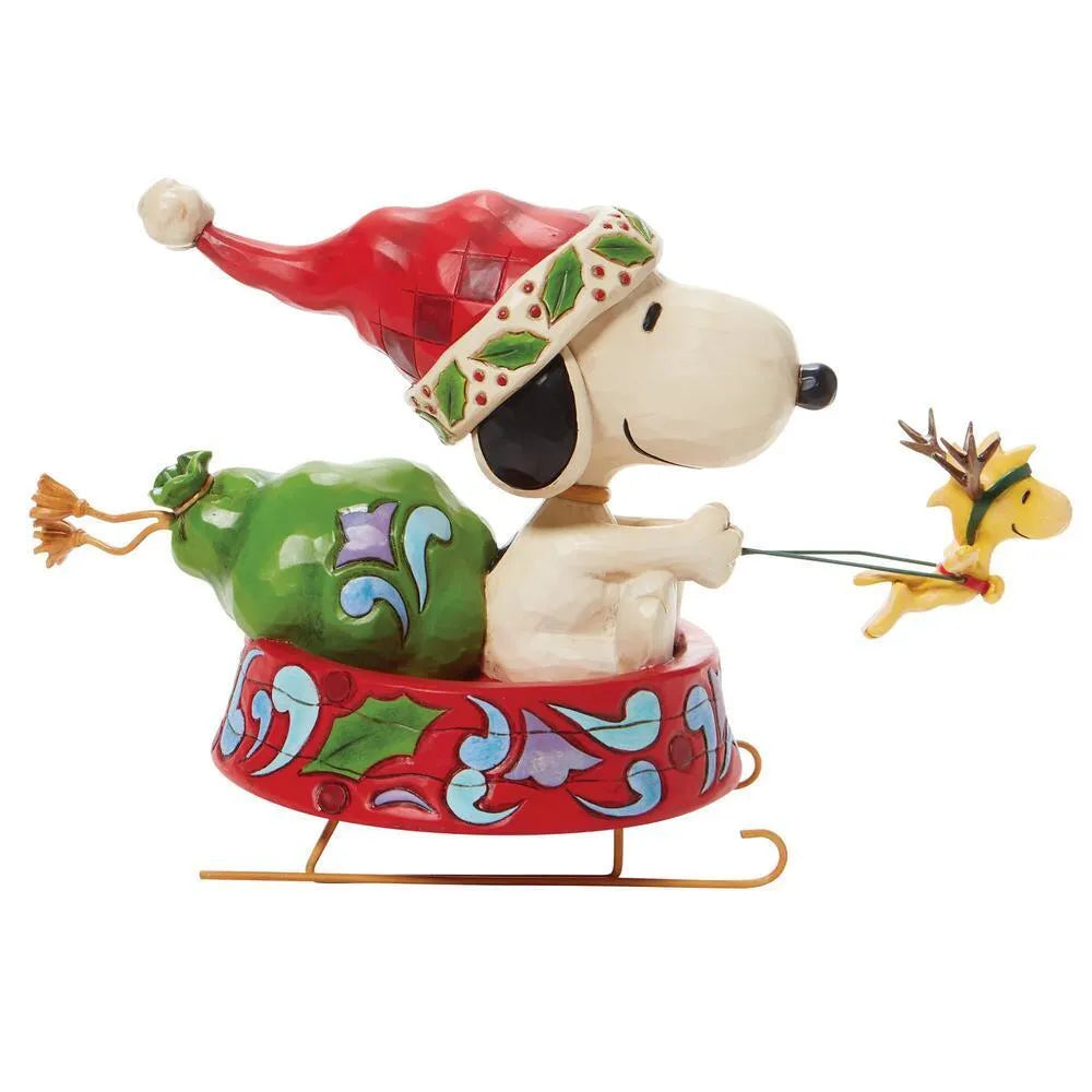 Peanuts by Jim Shore - Snoopy as Santa in Dog Bowl Sled - Dashing through the Holidays
