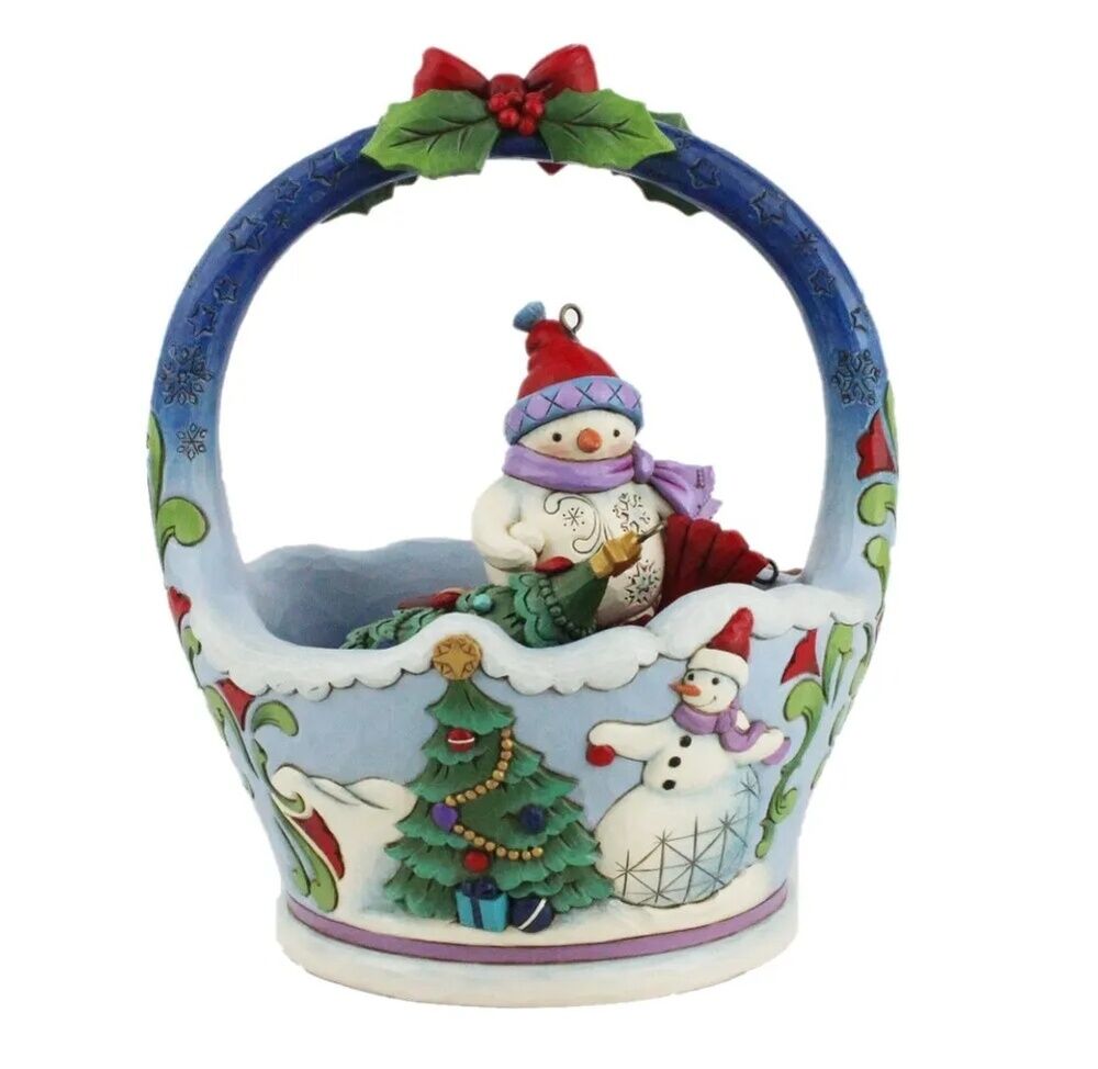 Jim Shore Heartwood Creek - Christmas Basket with 4 Hanging Ornaments