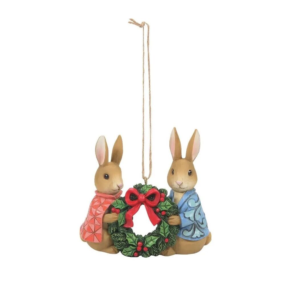Beatrix Potter by Jim Shore - Peter Rabbit With Flopsy - Holding Wreath Hanging Ornament