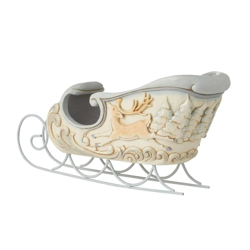 Jim Shore Heartwood Creek White Woodland - Centrepiece Sleigh with Deer Scene