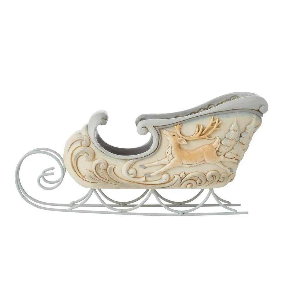 Jim Shore Heartwood Creek White Woodland - Centrepiece Sleigh with Deer Scene