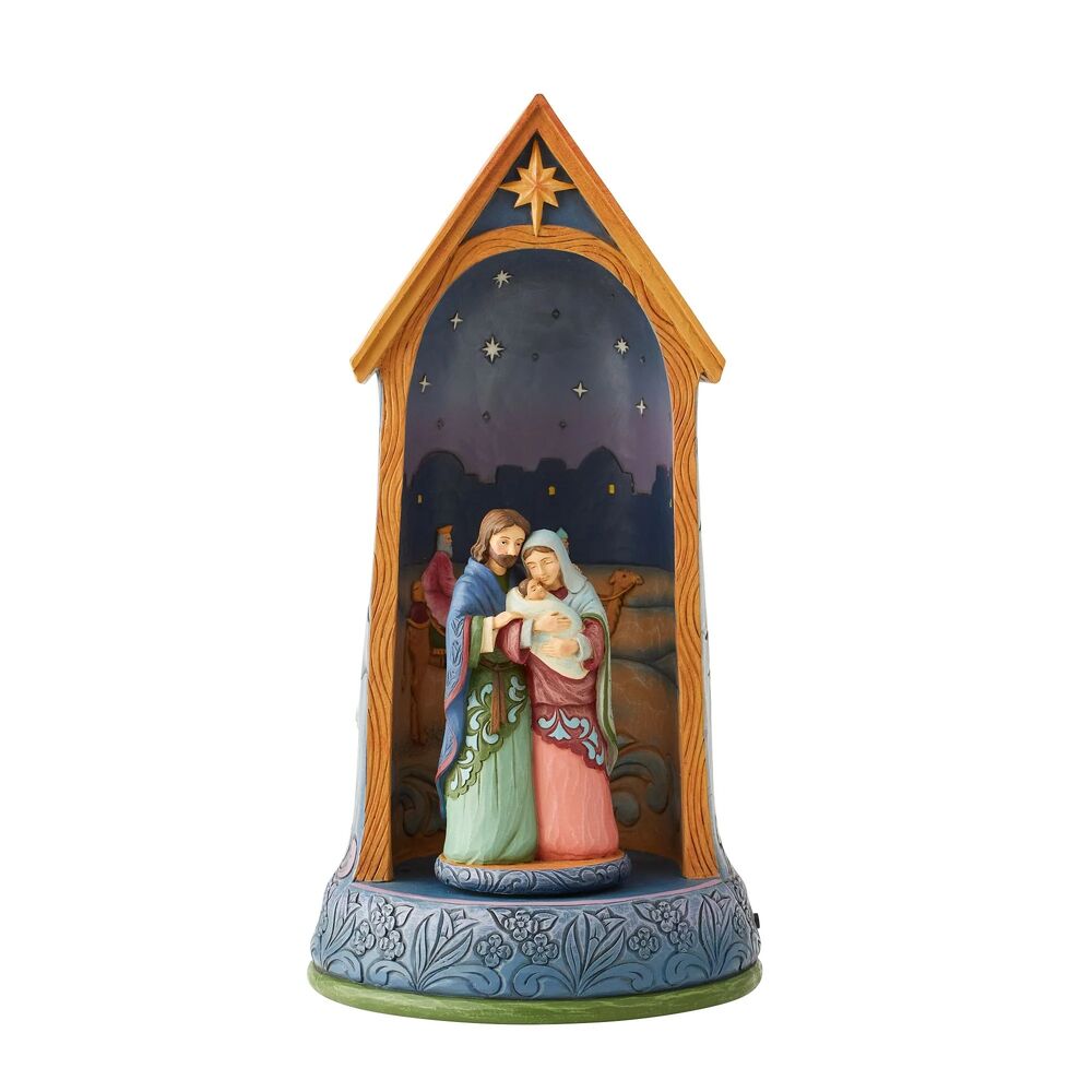 Jim Shore Heartwood Creek - LED Rotating Holy Family in Stable 28cm