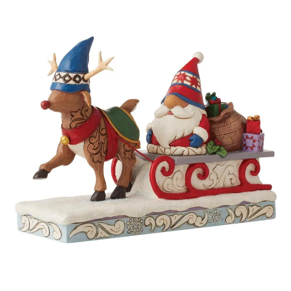 Jim Shore Heartwood Creek Gnomes - Reindeer Pulling Sled