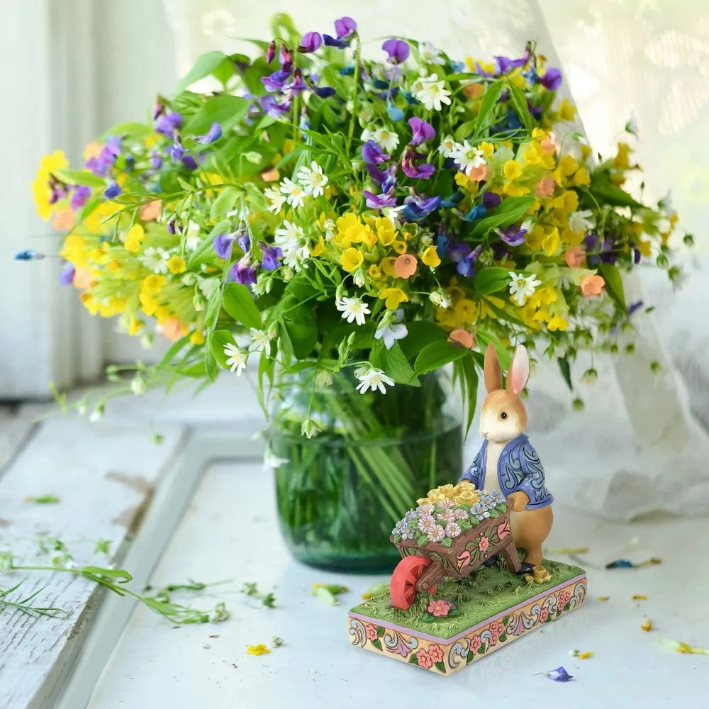 Beatrix Potter by Jim Shore - Peter Rabbit With Wheelbarrow of Flowers