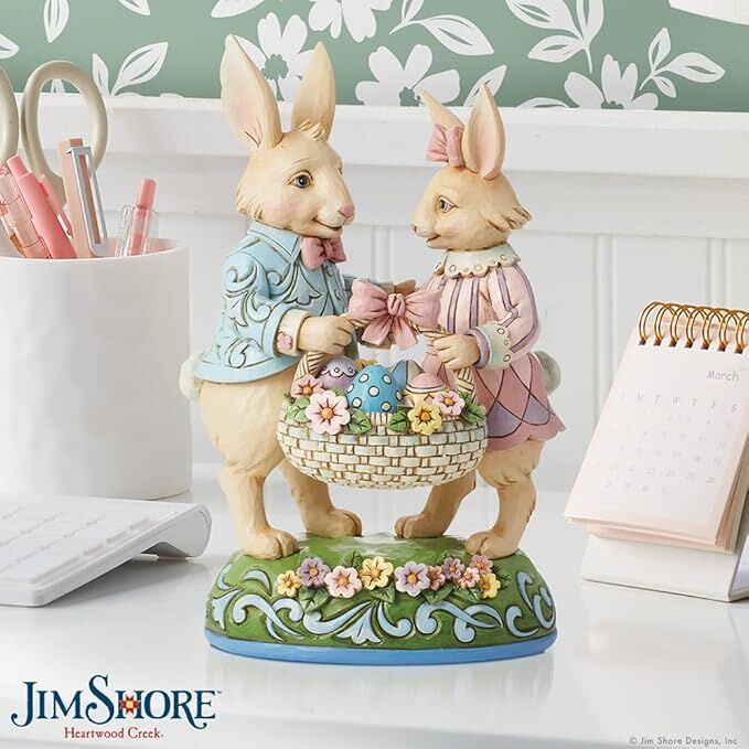 Jim Shore Heartwood Creek - Bunny Couple with Basket