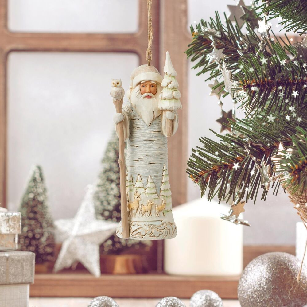 Jim Shore Heartwood Creek White Woodland - Birch Bark Santa Hanging Ornament