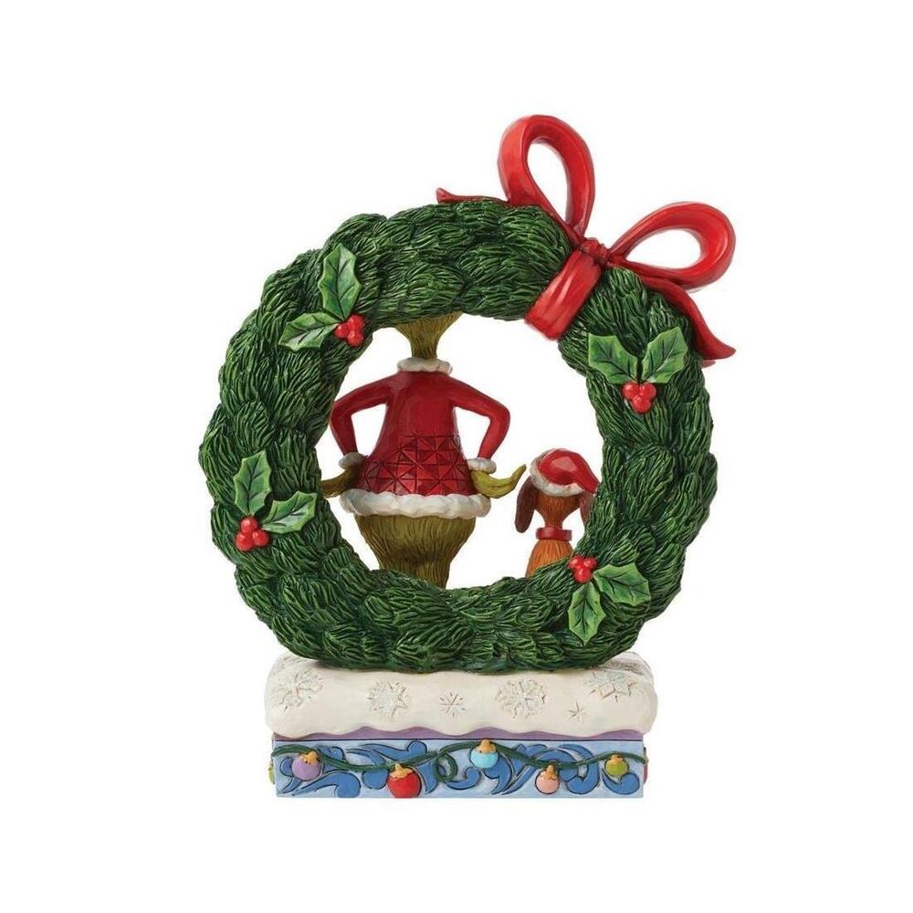 Dr Seuss The Grinch by Jim Shore - Grinch & Max in Wreath Light Up Figurine