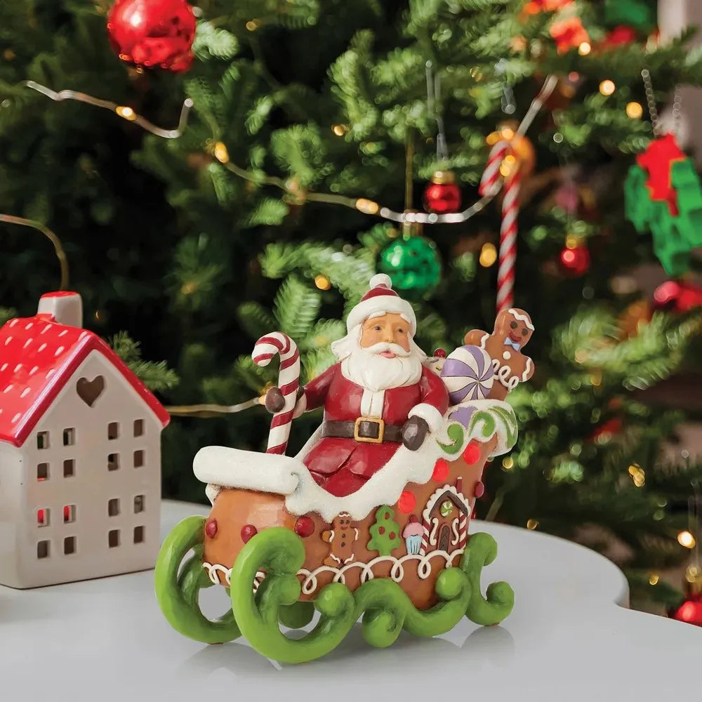 Jim Shore Heartwood Creek Gingerbread Christmas - Santa in LED Gingerbread Sleigh