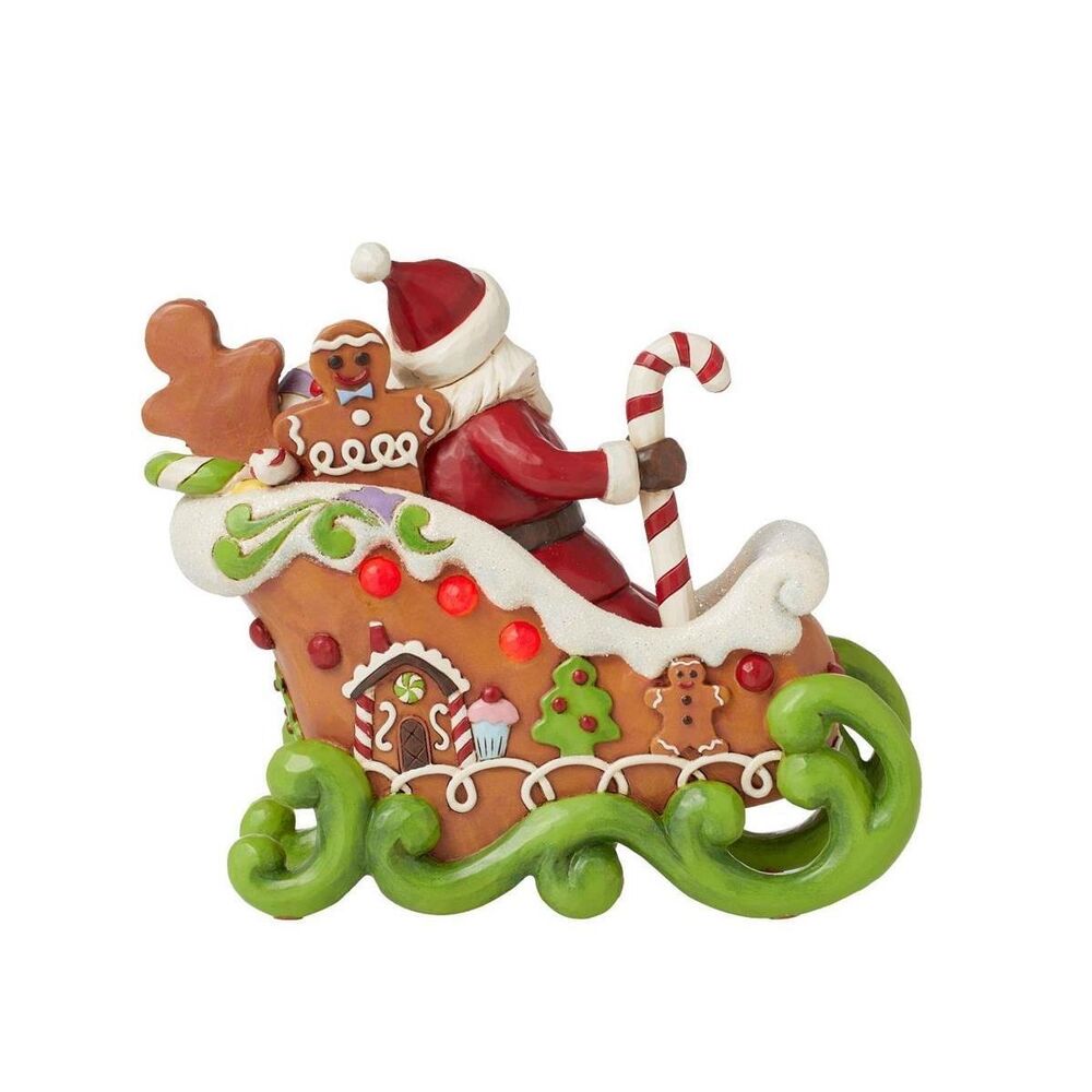 Jim Shore Heartwood Creek Gingerbread Christmas - Santa in LED Gingerbread Sleigh