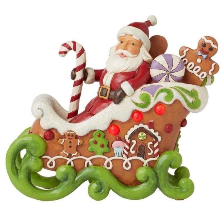 Jim Shore Heartwood Creek Gingerbread Christmas - Santa in LED Gingerbread Sleigh