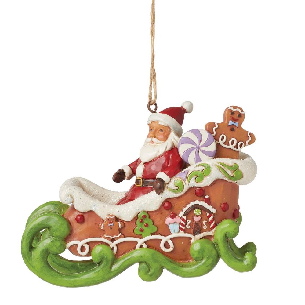 Jim Shore Heartwood Creek Gingerbread Christmas - Santa in Sleigh Hanging Ornament