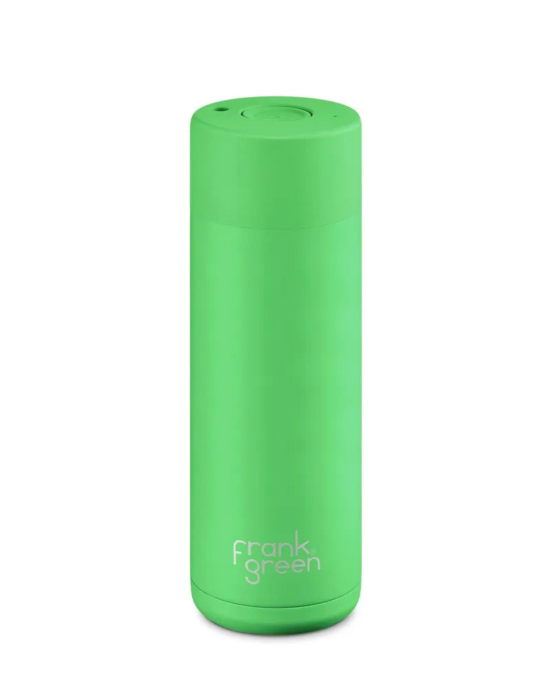 Frank Green Reusable Bottle - Ceramic 595ml Neon Green Push Button Lid