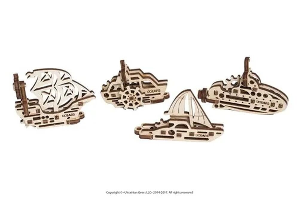 Ugears U-Fidget Wooden Model - Ships (Set of 4)