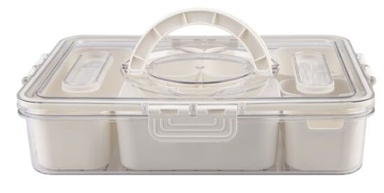 Alfresco Lane 7 Compartment Rectangular Grazing Box with Carry Handles & Food Picks - Cream