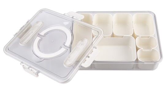 Alfresco Lane 7 Compartment Rectangular Grazing Box with Carry Handles & Food Picks - Cream