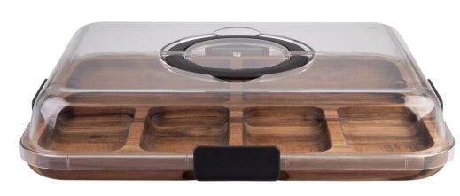 Alfresco Lane Acacia Wood 6 Compartment Rectangular Grazing Platter with Lid