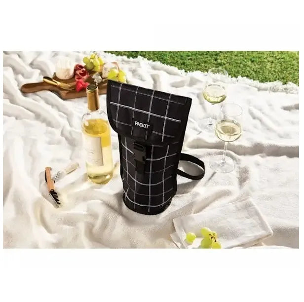 Packit Freezable Napa Wine Bag - Black Grid