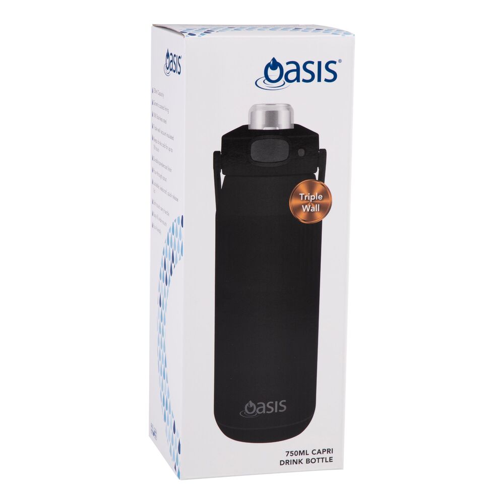 Oasis Capri Triple Wall Insulated Water Bottle - 750ml Black