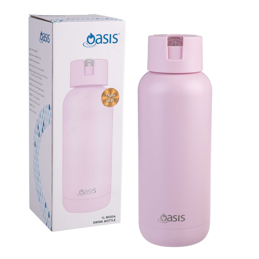 Oasis Moda Triple Wall Insulated Water Bottle - 1L Pink Lemonade