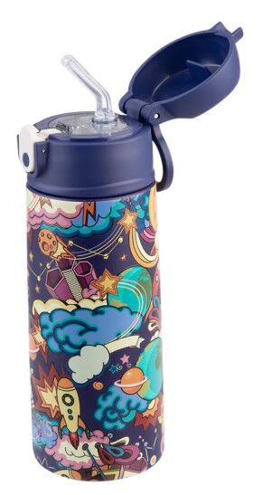 Oasis Double Wall Insulated Sipper Straw Kid's Drink Bottle - 550ml Alien Adventures