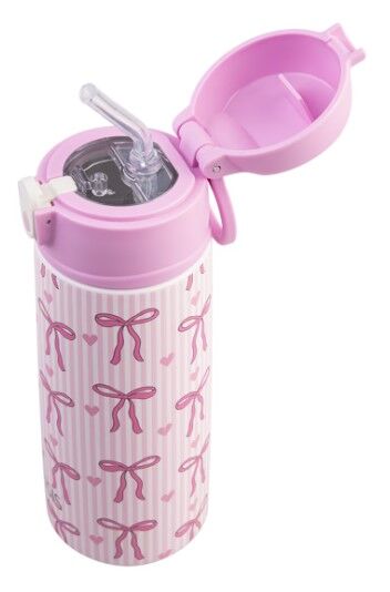 Oasis Double Wall Insulated Sipper Straw Kid's Drink Bottle - 550ml Bows & Hearts