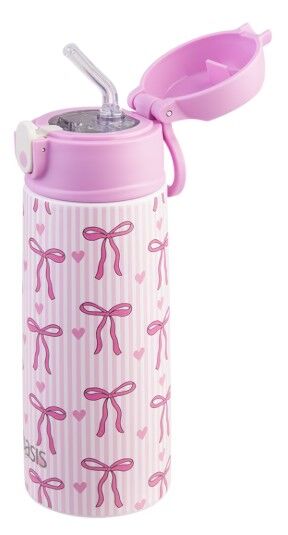 Oasis Double Wall Insulated Sipper Straw Kid's Drink Bottle - 550ml Bows & Hearts