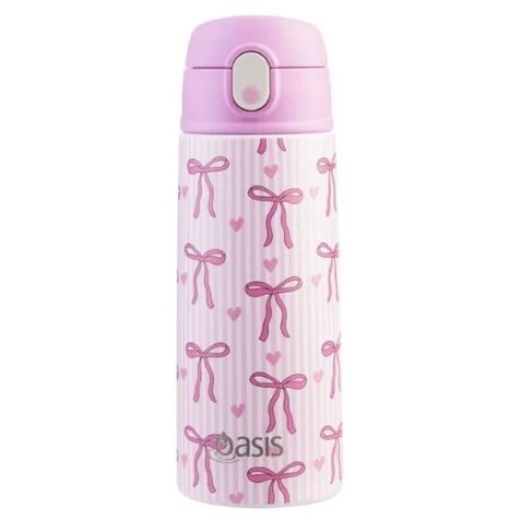 Oasis Double Wall Insulated Sipper Straw Kid's Drink Bottle - 550ml Bows & Hearts