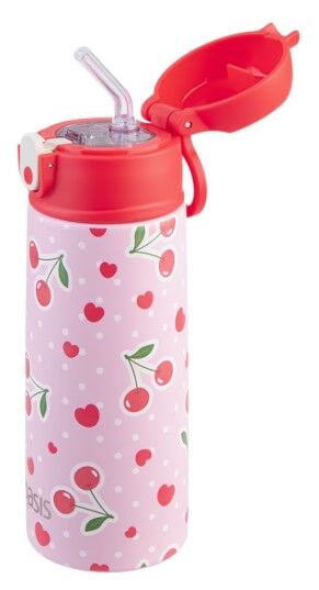Oasis Double Wall Insulated Sipper Straw Kid's Drink Bottle - 550ml Cherry Crush
