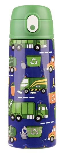 Oasis Double Wall Insulated Sipper Straw Kid's Drink Bottle - 550ml Garbage Trucks
