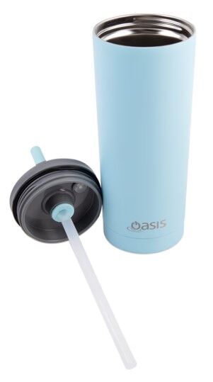 Oasis Super Sipper Double Wall Insulated Tumbler with Silicone Head Straw - 600ml Island Blue