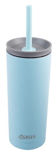 Oasis Super Sipper Double Wall Insulated Tumbler with Silicone Head Straw - 600ml Island Blue