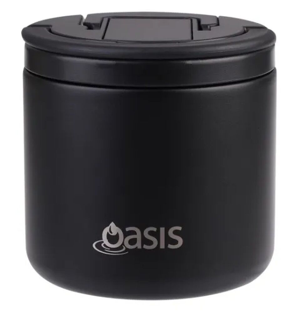 Oasis Double Wall Insulated Quick Release Lid & Spork Food Flask - 500ml Black