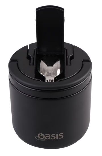Oasis Double Wall Insulated Quick Release Lid & Spork Food Flask - 500ml Black