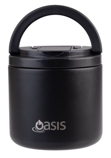 Oasis Double Wall Insulated Quick Release Lid & Spork Food Flask - 500ml Black
