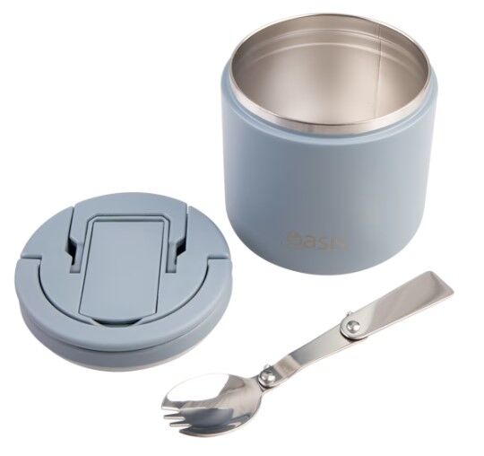 Oasis Double Wall Insulated Quick Release Lid & Spork Food Flask - 500ml Hazy Blue