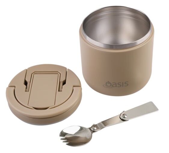 Oasis Double Wall Insulated Quick Release Lid & Spork Food Flask - 500ml Latte