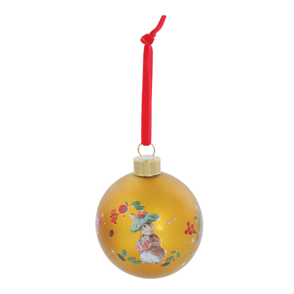 Beatrix Potter Peter Rabbit Christmas - Peter & Benjamin Bunny Gold Festive Bauble