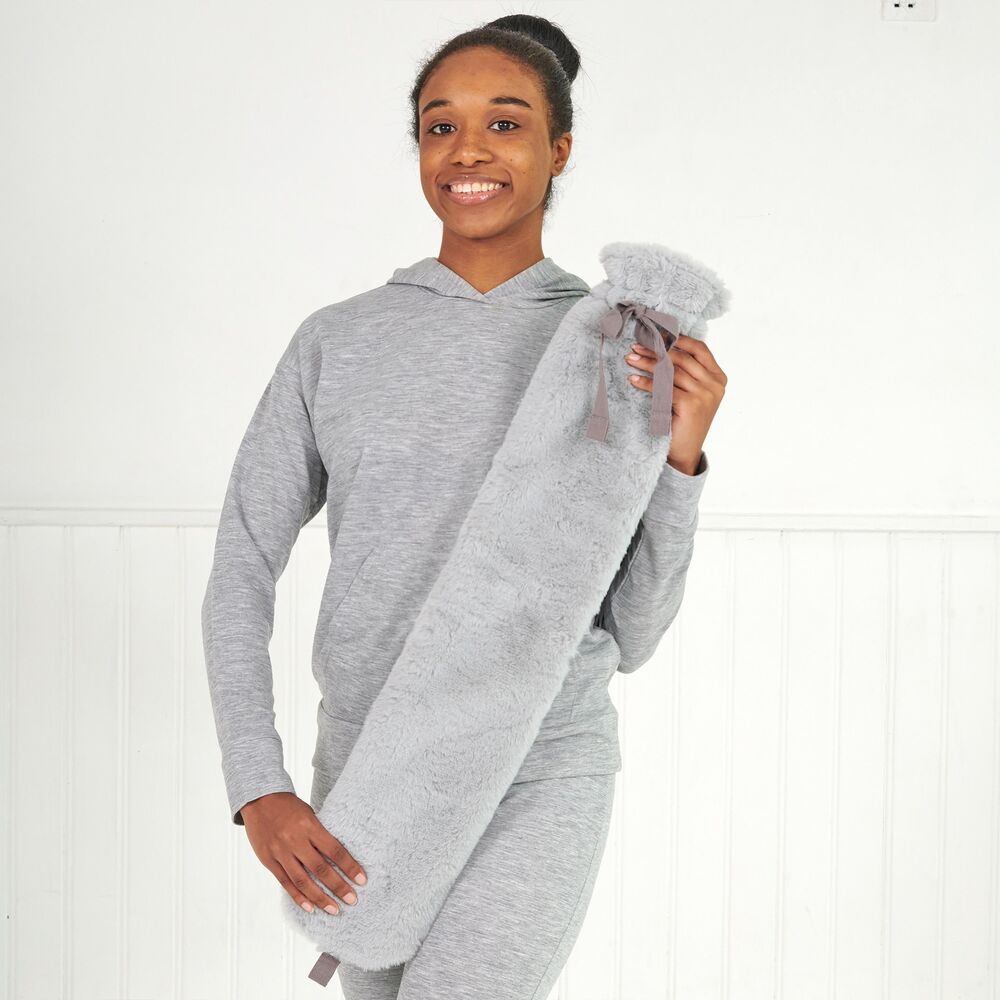 Aroma Home Long Hot Water Bottle - Grey Faux Fur