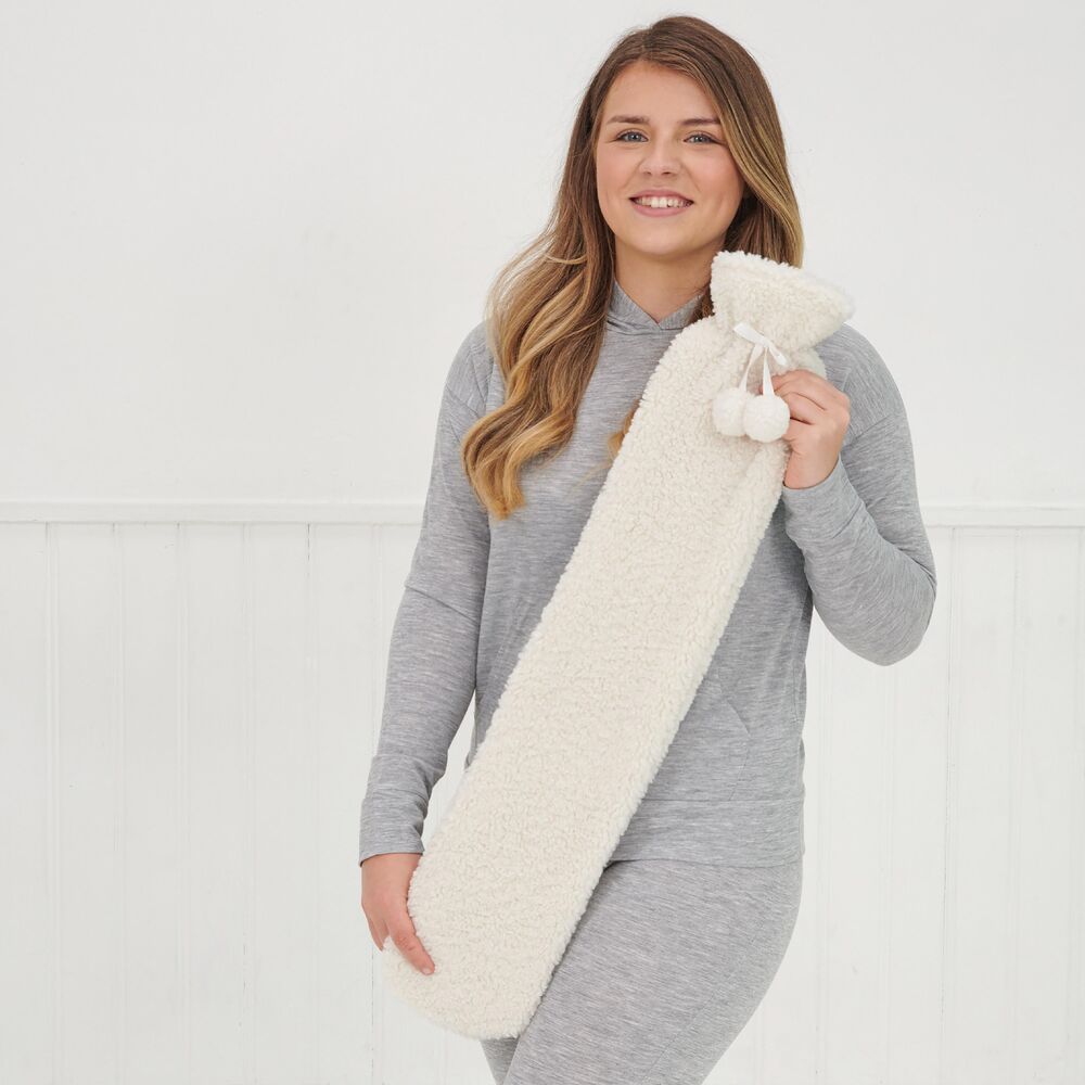 Aroma Home Long Hot Water Bottle - Cream Teddy Boucle