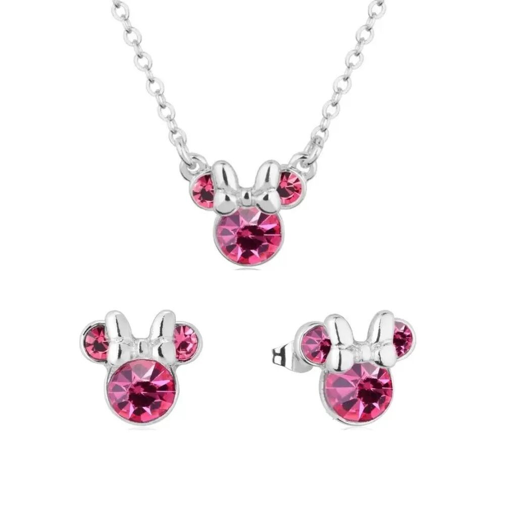 Disney Couture Kingdom October Birthstone Minnie Necklace & Earrings Bundle Silver