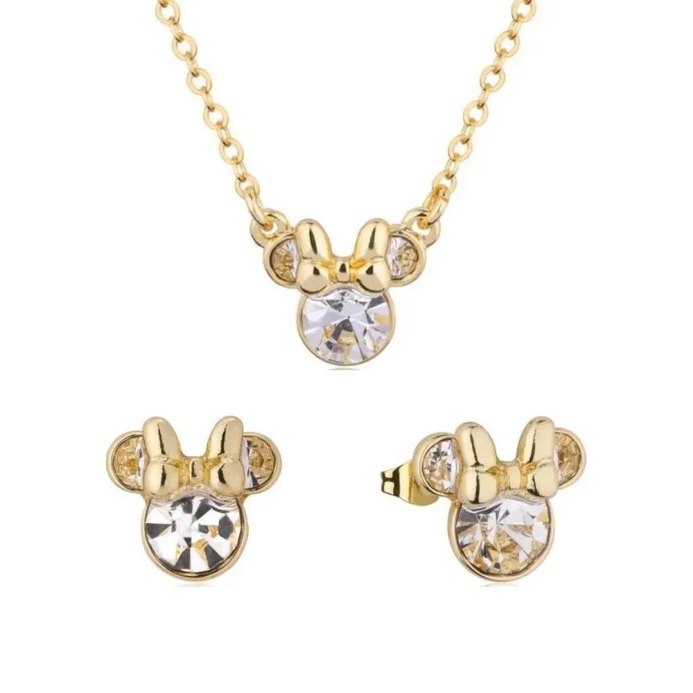 Disney Couture Kingdom April Birthstone Minnie Necklace & Earrings Bundle Gold