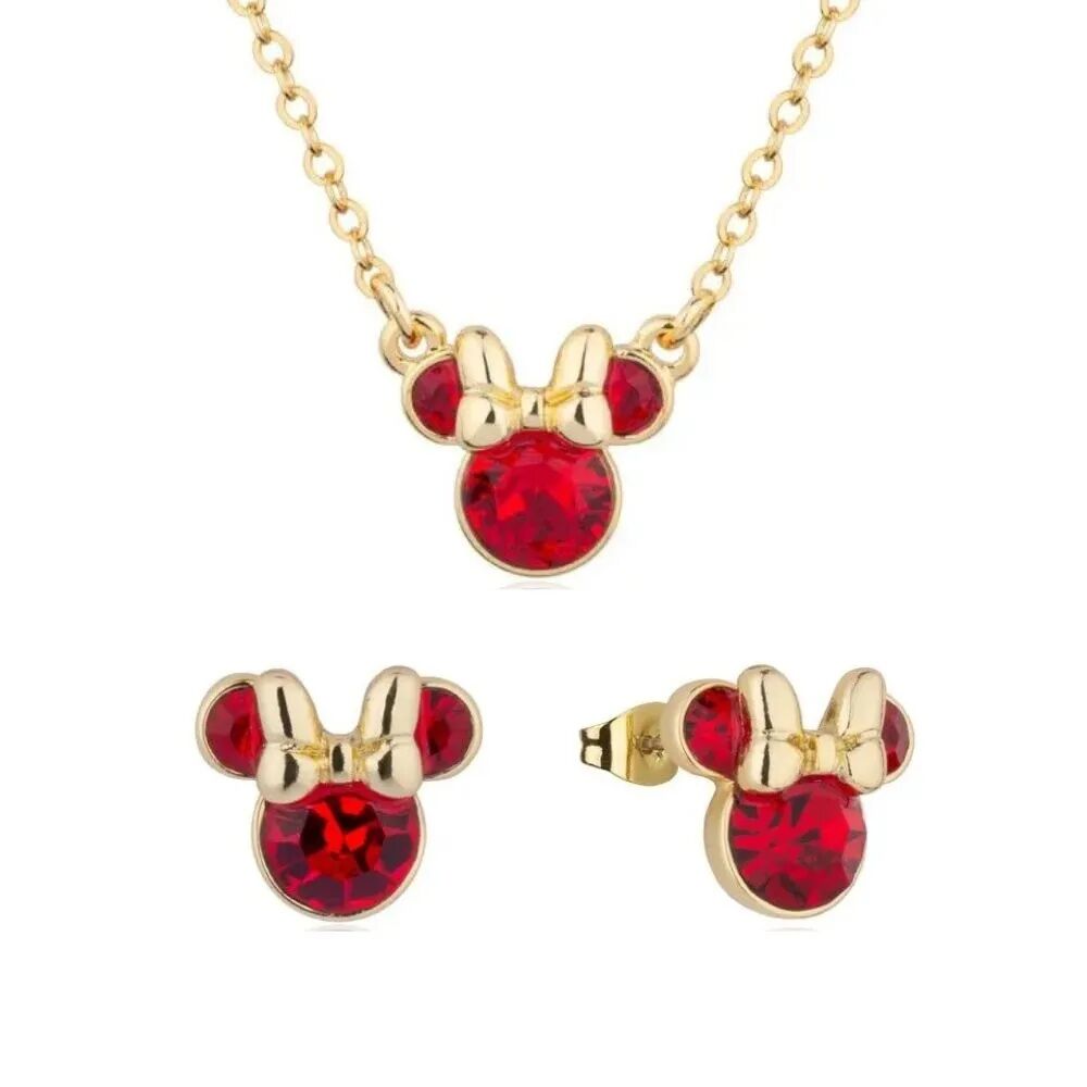 Disney Couture Kingdom July Birthstone Minnie Necklace & Earrings Bundle Gold