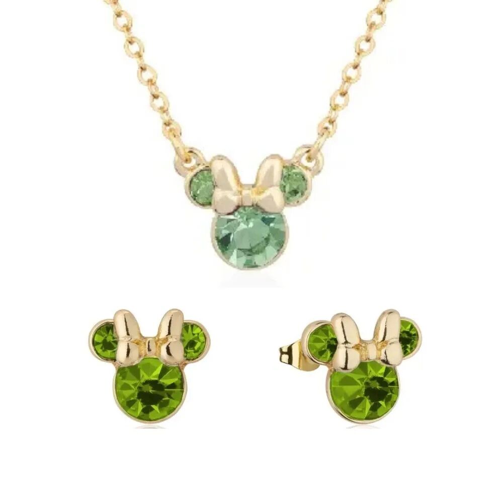 Disney Couture Kingdom August Birthstone Minnie Necklace & Earrings Bundle Gold
