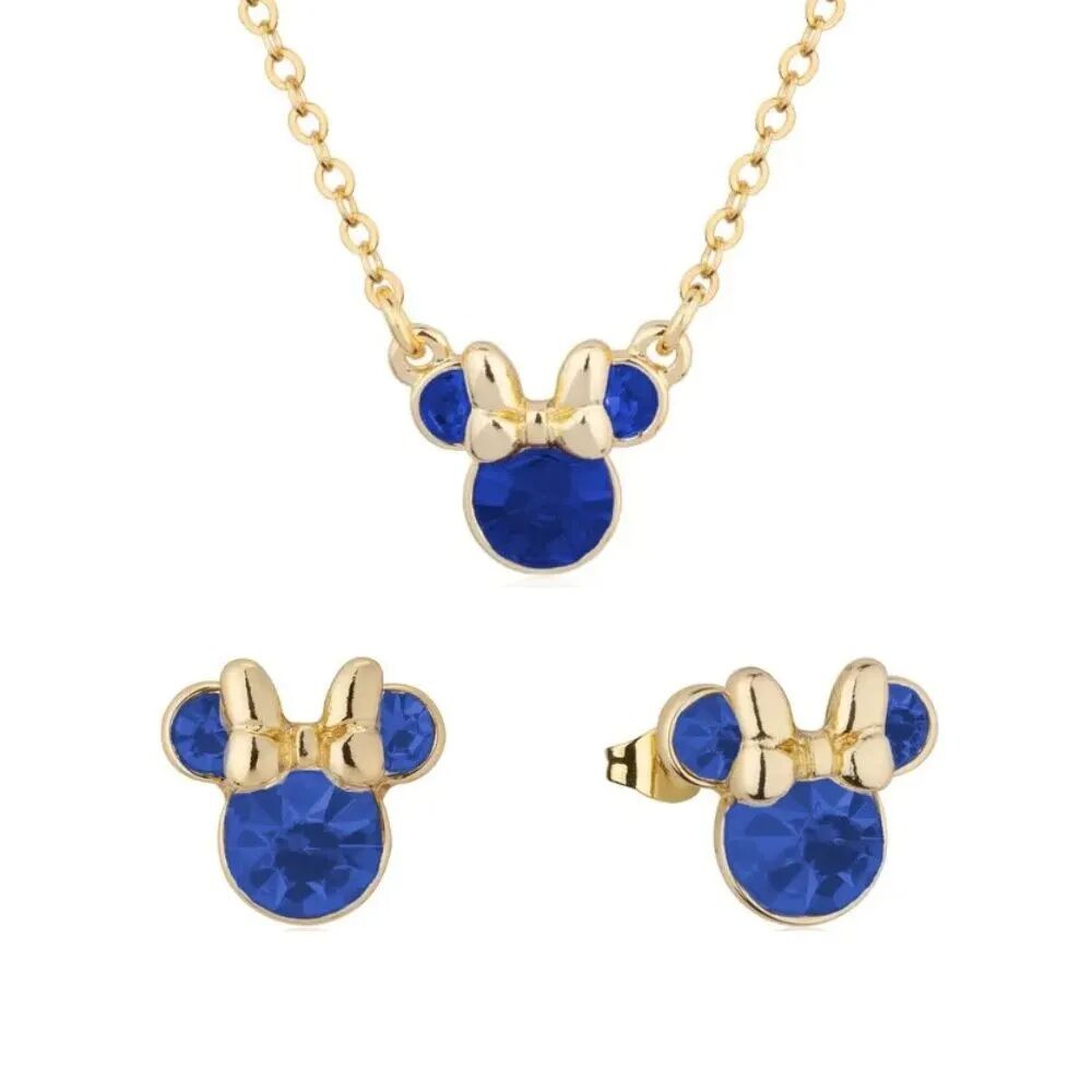 Disney Couture Kingdom September Birthstone Minnie Necklace & Earrings Bundle Gold