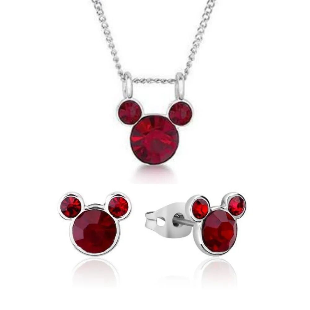 Disney Couture Kingdom January Birthstone Mickey Necklace & Earrings Bundle Silver