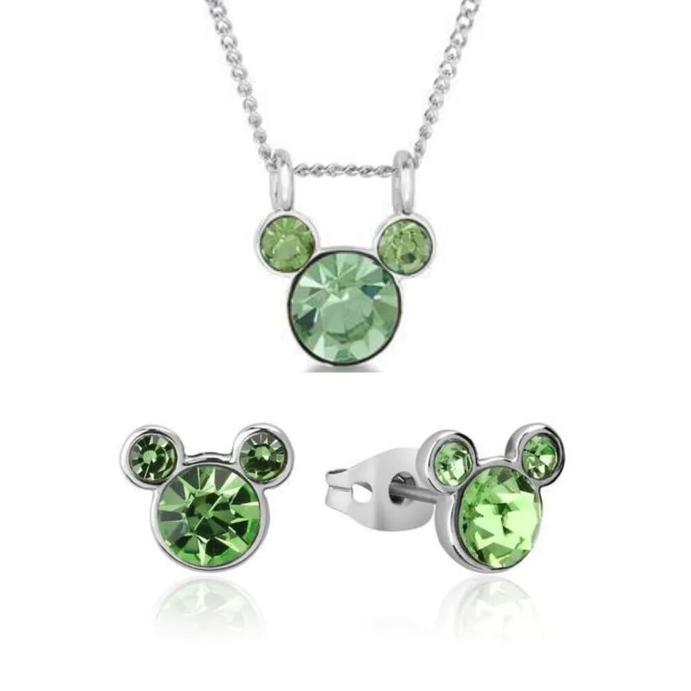 Disney Couture Kingdom August Birthstone Mickey Necklace & Earrings Bundle Silver